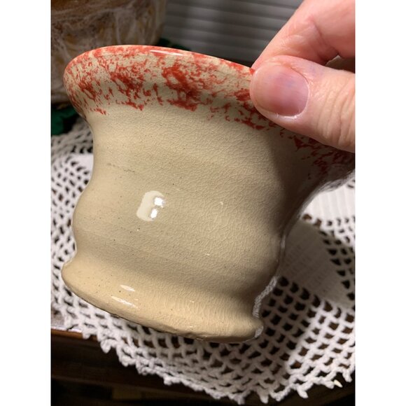 Handmade Red & Cream Speckled Ceramic Apple Baker Dish Bowl 4" Diameter - Picture 6 of 6